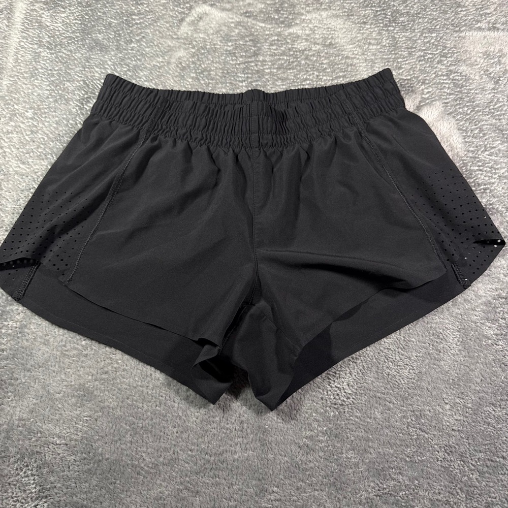 Athleta Womens Black Mesh Perforated Running Shorts XS Mid Rise Elastic Waist
